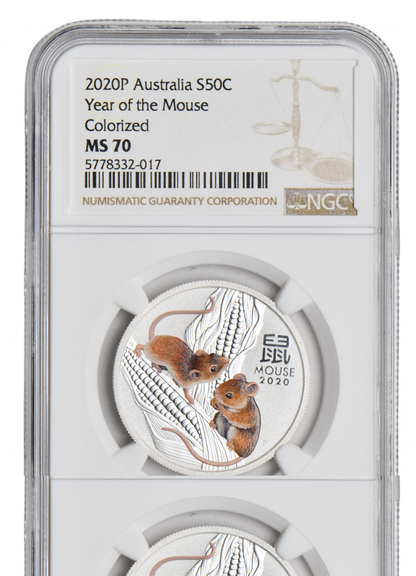 1/2 oz Ag - Australia Lunar - Rok Myszy 2020 - kolor - NGC MS70