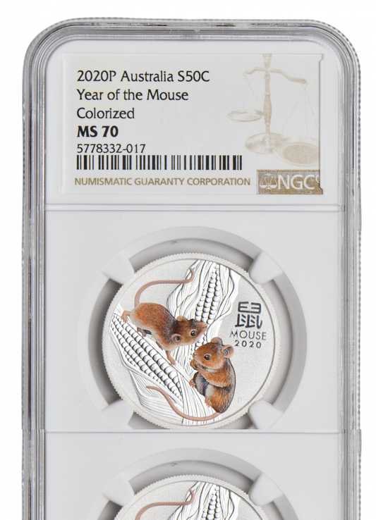 1/2 oz Ag - Australia Lunar - Rok Myszy 2020 - kolor - NGC MS70