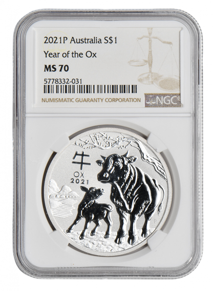 1 oz Ag - Lunar III - Rok Bawoła 2021 - NGC MS70