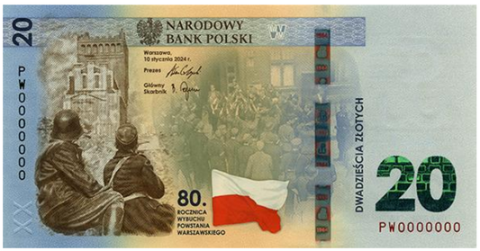 Banknot 20 zł - 80 rocznica wybuchu Powstania Warszawskiego - 2024 rok
